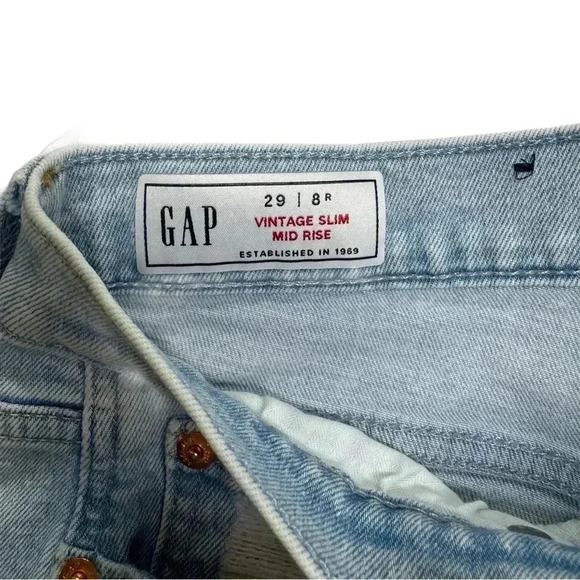 {GAP} "Vintage Slim Mid Rise" Cheeky Straight Leg Distressed Stretch Denim Jeans - Picture 6 of 8